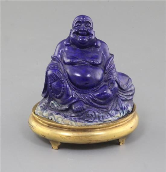 A Chinese lapis lazuli figure of Budai, 18th century, total height 9.5cm